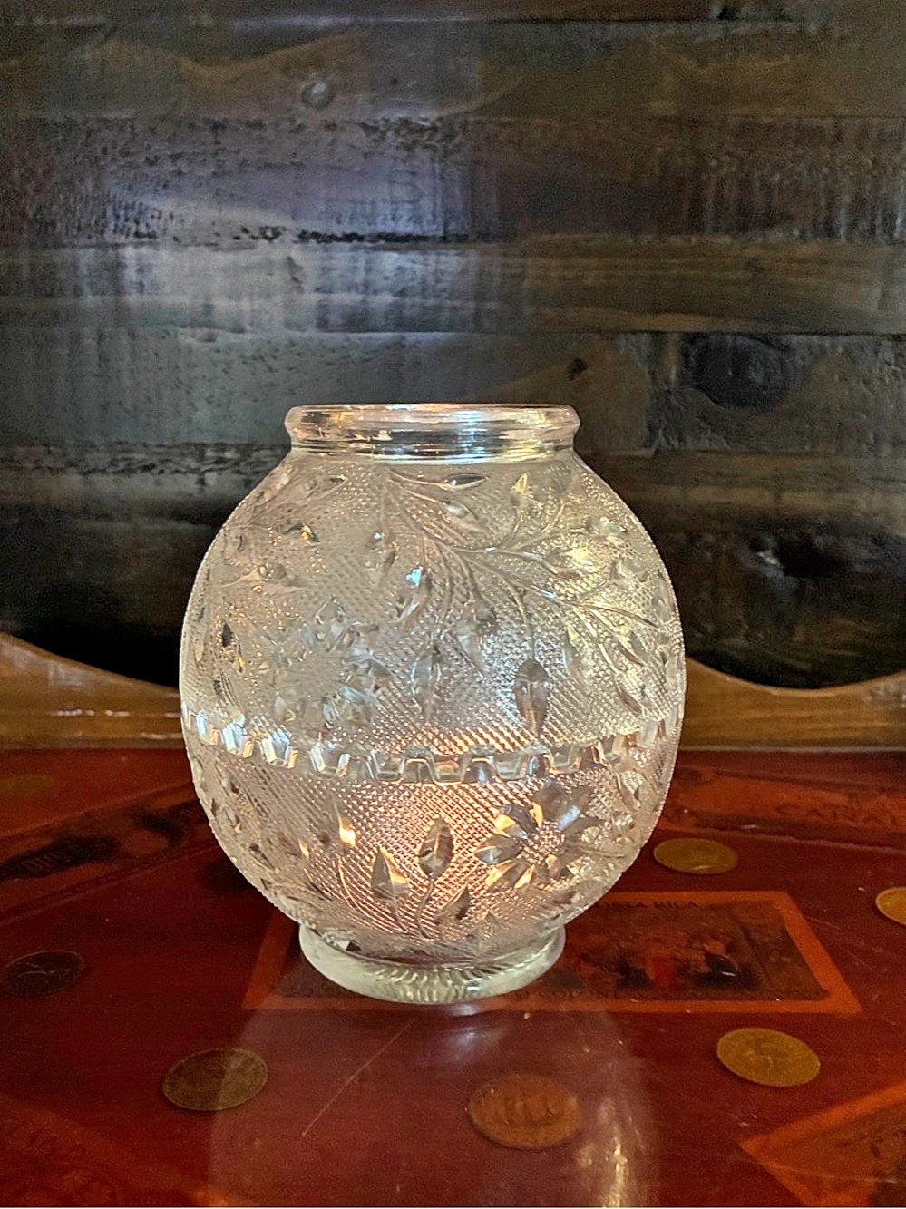 Vintage Fenton fireball fairy lamp with roselin pattern